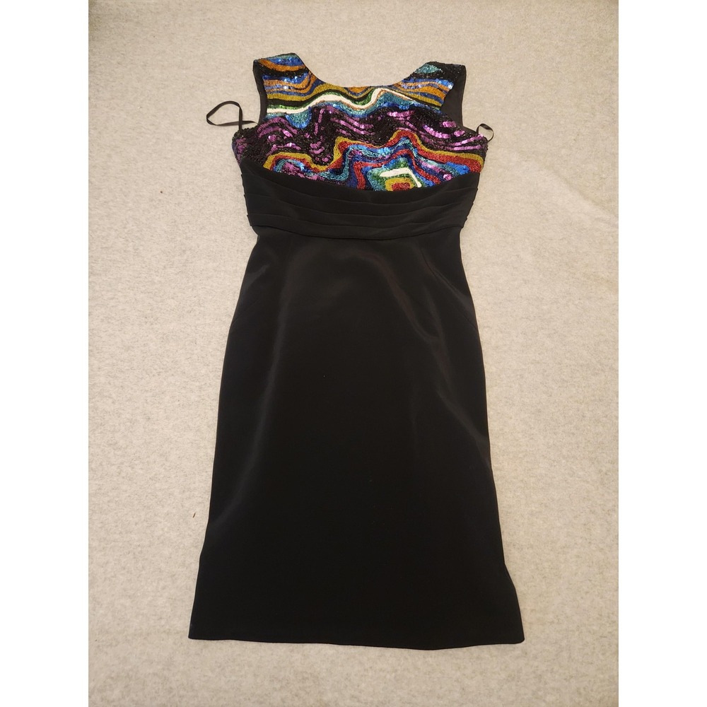Nite Line Dress‎ Womens 6 Black Beaded Sequin Bodice Sheath Party Cocktail